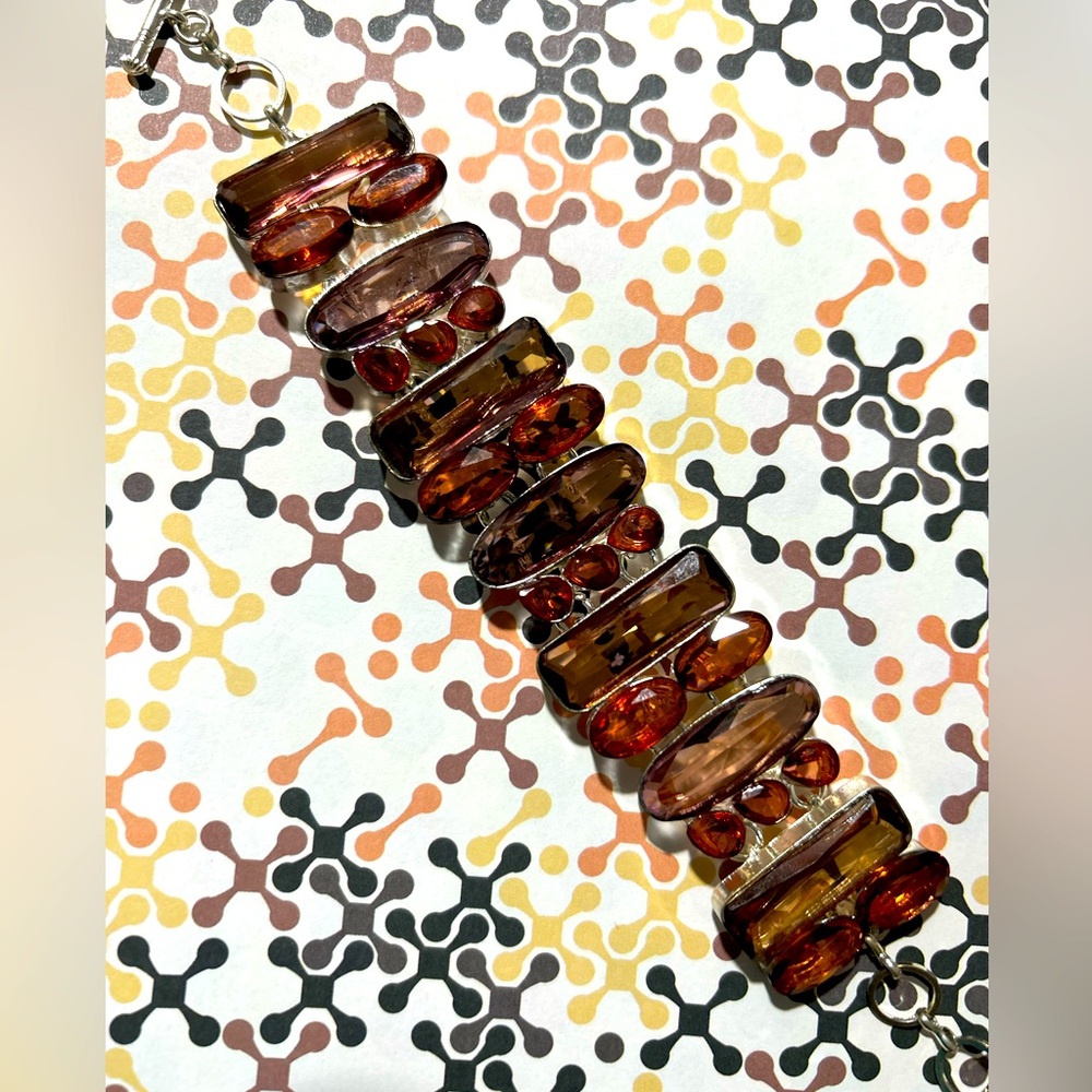 India Artisan Champagne & Burnt Orange Crystals Bracelet